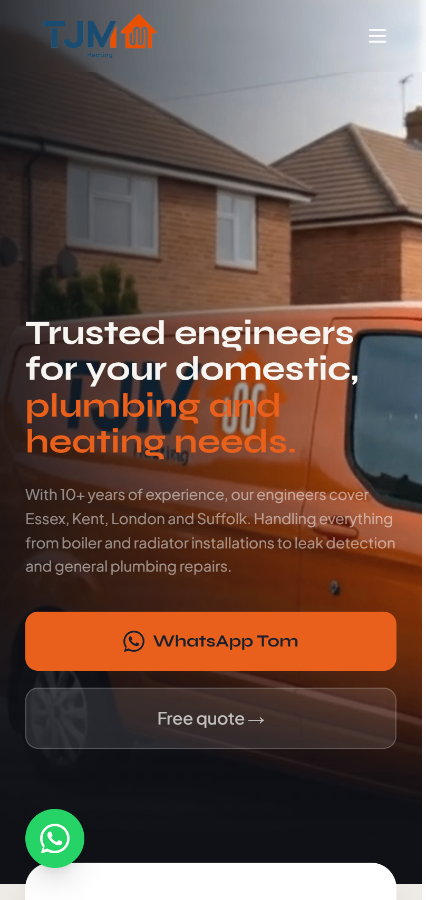 TJM Heating mobile view